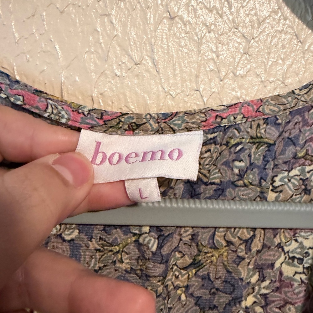 Boemo Maxi Long Sleeve Floral Dress Smocked Waist with Tie‎ Women’s Size Large - Picture 6 of 8